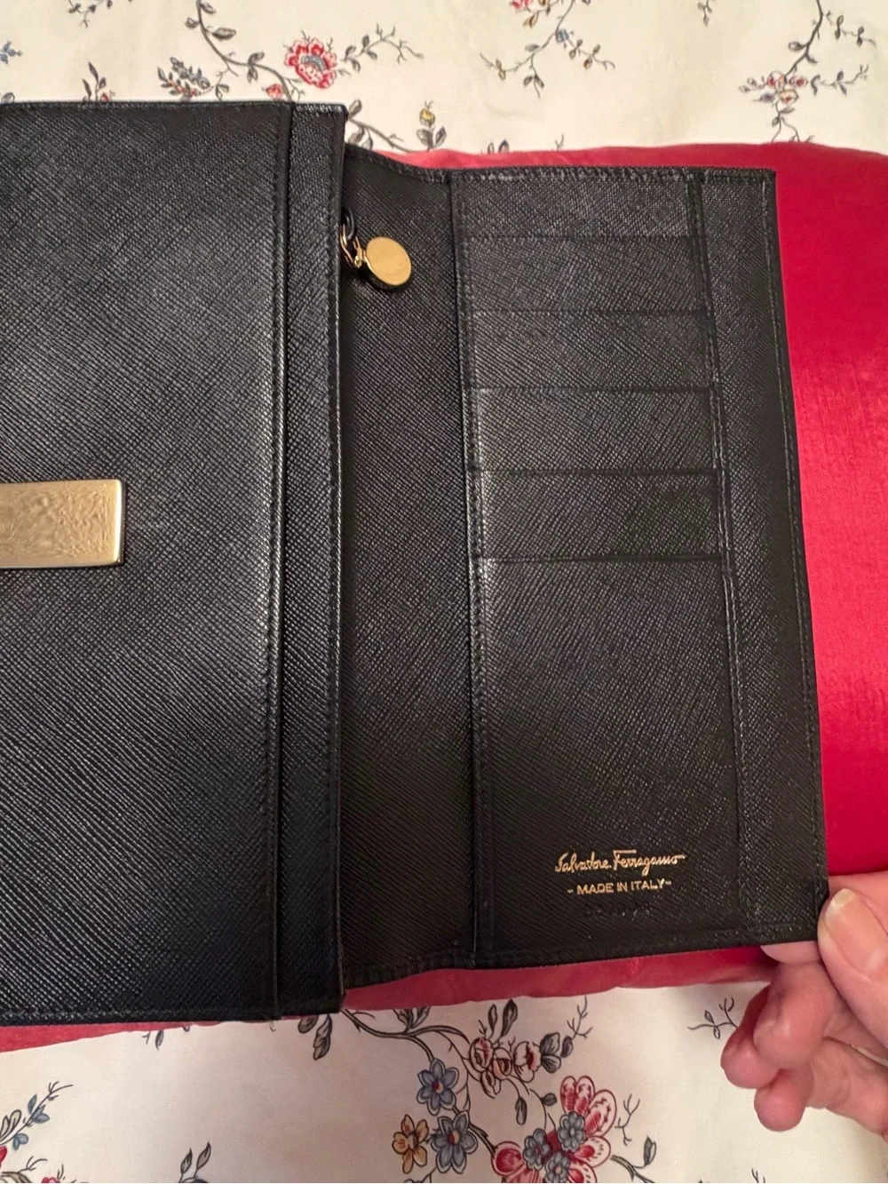 Salvatore Ferragamo Black Leather Long Wallet with Gold Gancini Accent - Picture 3 of 9
